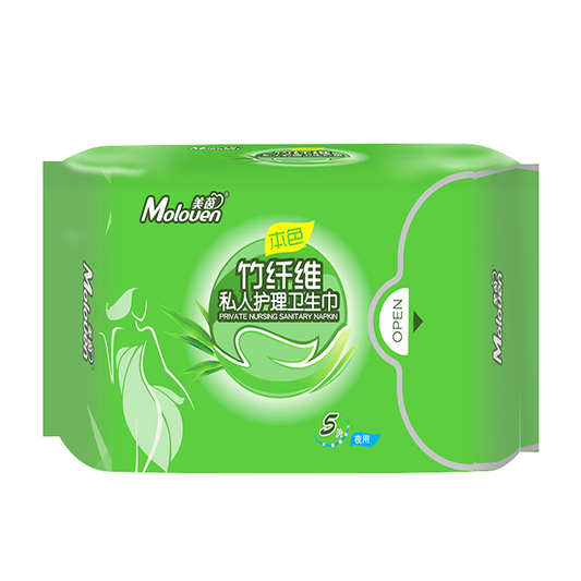Moloven Bamboo Fiber Sanitary Napkin Night Use 280 mm, 5 pcs per pack, FDA Approved