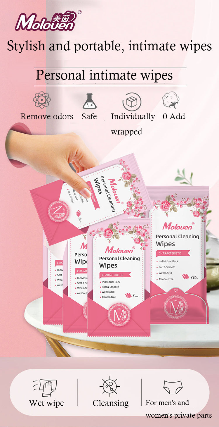 Moloven® Personal Cleaning Wipes  Intimate Wipes  10 wipes per pack, FDA Approved